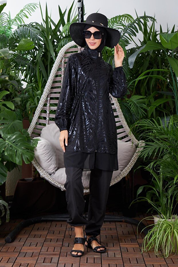 TÜLLÜ PARLAK ŞERİTLİ TESETTÜR MAYO - 1