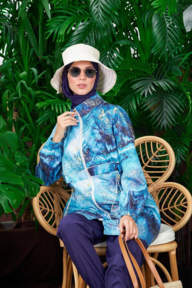 Gold marble patterned hijab swimwear - 4