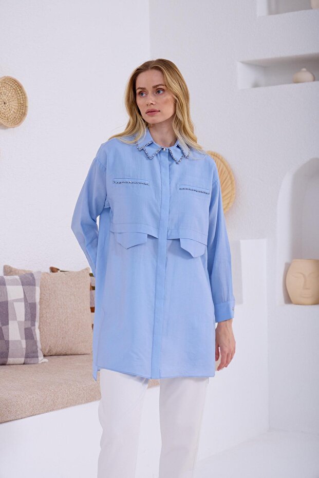 Marwa by moodbasic ÇİFT YAKALI TAŞLI GÖMLEK - 2