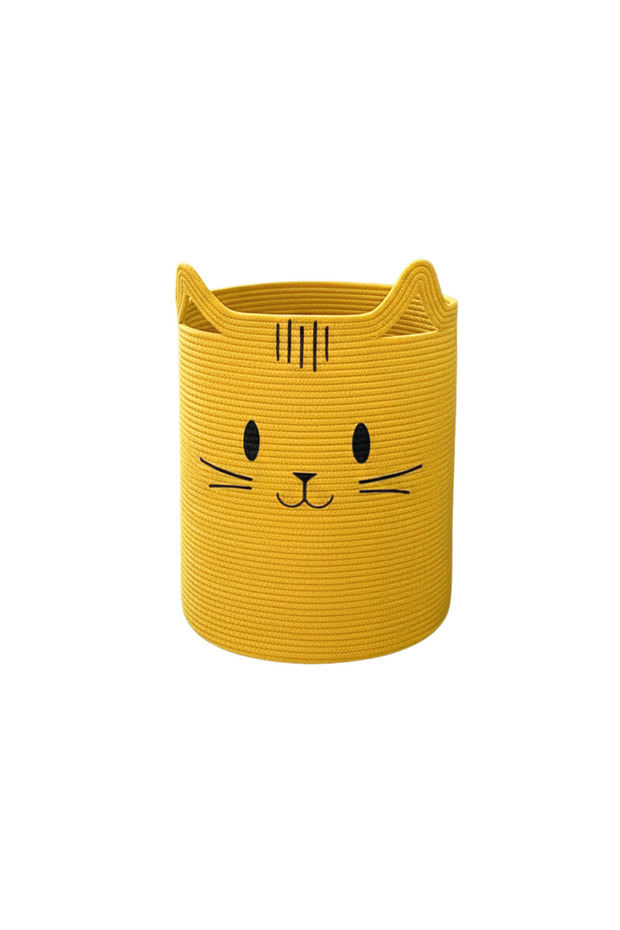 Striped Jute Cute Cat Kids Room Basket Toy and Laundry Organizer Foldable Organizer