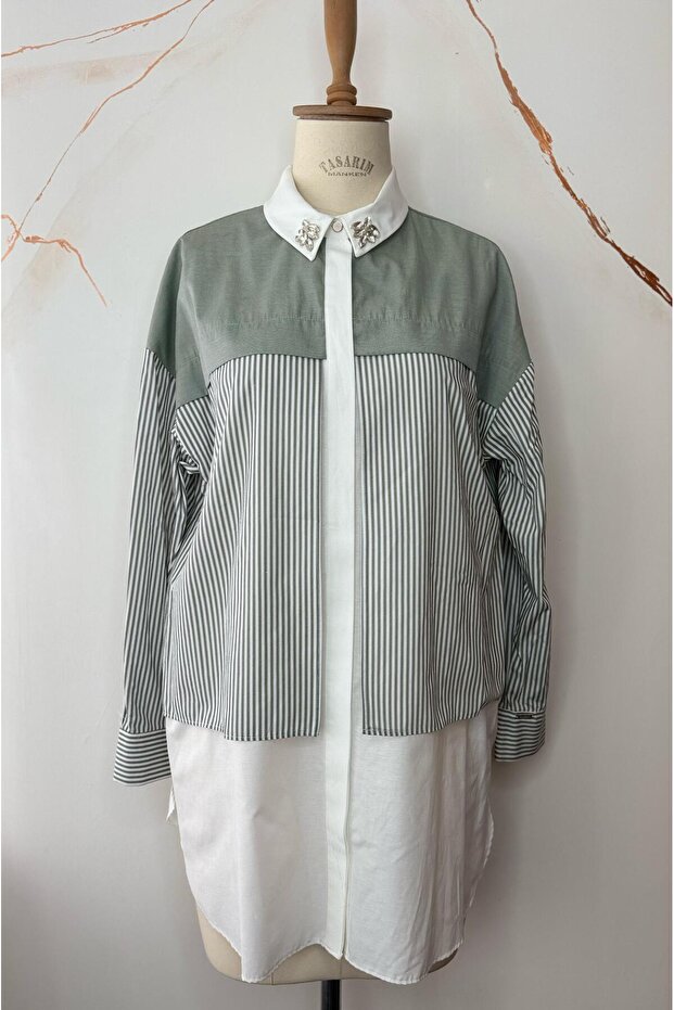 Strapied Shirt with Stones on the Collar