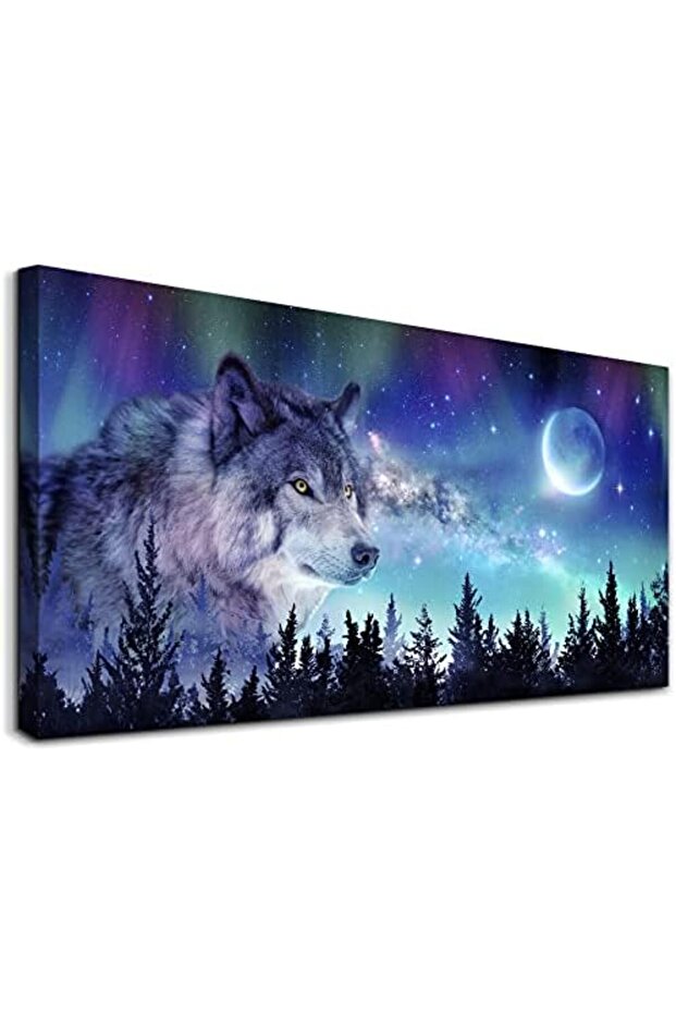 Framed Abstract Aurora Wolf Canvas Wall Art – Living Room Decorative Poster 60x120 cm