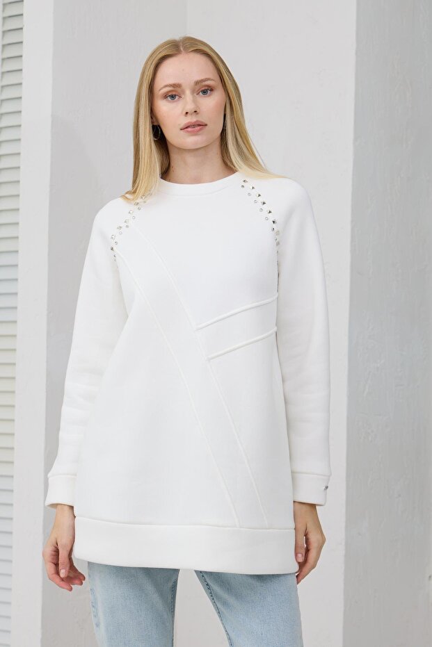 TAŞ DETAYLI PARÇALI SWEATSHIRT - 8