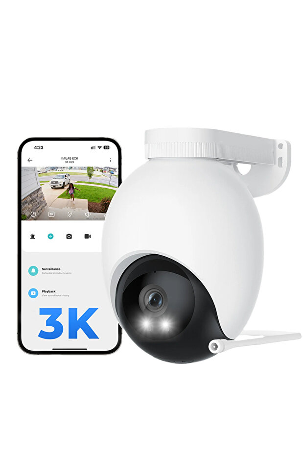 كاميرا أمان ذكية خارجية مزودة بكشاف ضوئي، قابلة للتوصيل بشبكة Wi-Fi بدقة 3K EC6 - أبيض