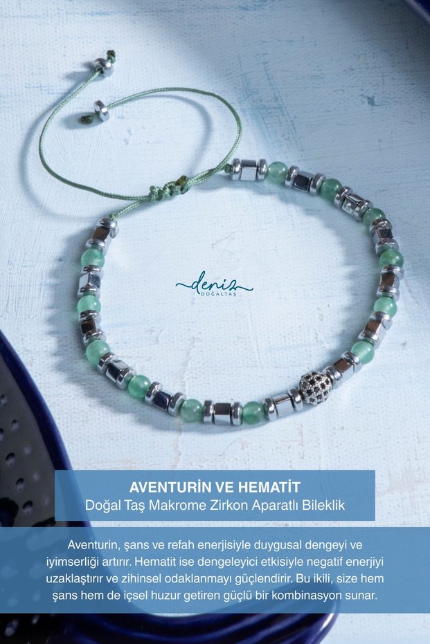 Certified Aventurine Hematite Natural Stone Macrame Bracelet