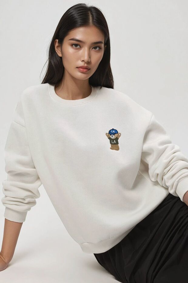 İşlemeli Pamuklu Sweatshirt - 1