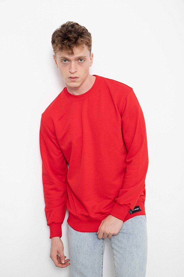 Regular Basic Şardonsuz Sweatshirt Kırmızı - 1
