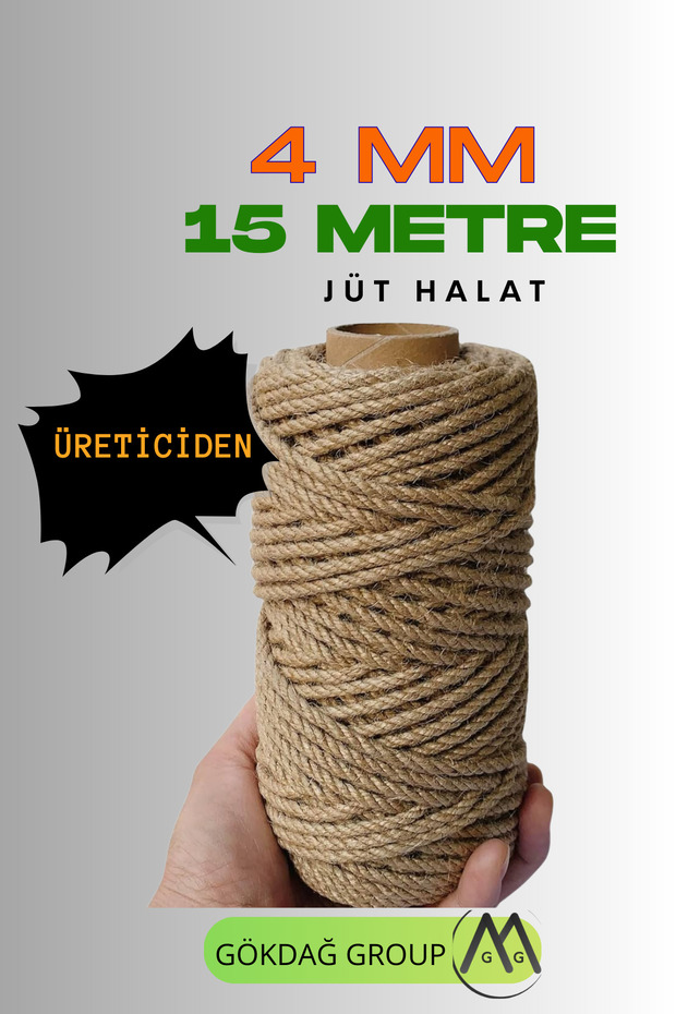 4 MM 15 Metre Jüt Halat Dekoratif Hasır İp Urgan Maket - 1