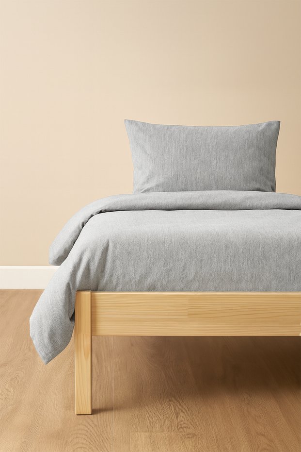 Single Duvet Cover Set Gray Eco Cotton