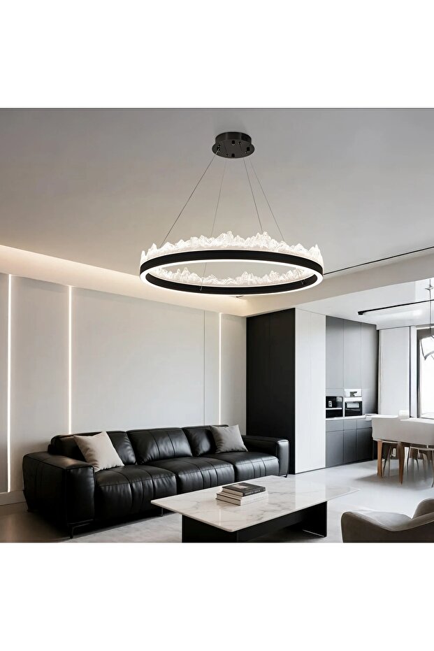Modern black chandelier, diameter 80 cm