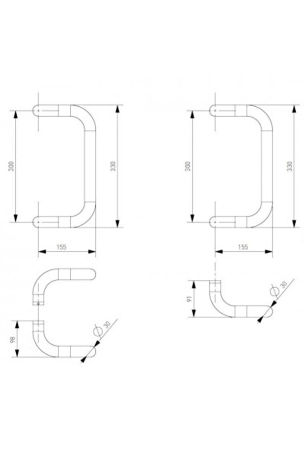 Set Spatial Handle Aluminum, 30 mm Diameter, 330 mm Length, Rectangular, Silver - 3
