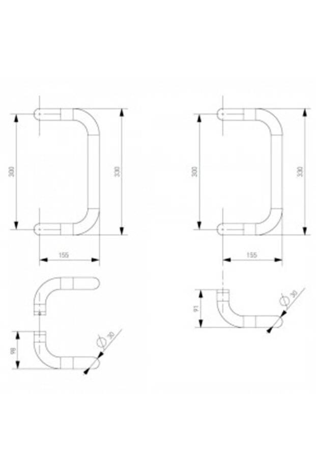 Set Spatial Handle Aluminum, 30 mm Diameter, 330 mm Length, Rectangular, Silver - 8