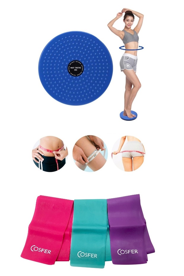 Set of 2 Rotating Twister Discs for Waist and Whole Body 3-Piece Pilates Band Set