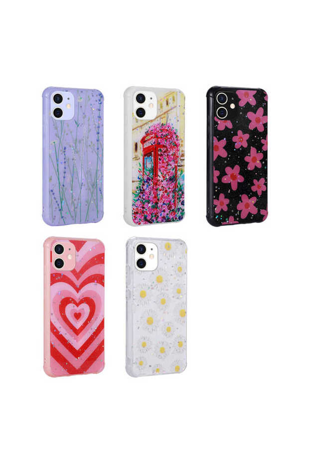 iPhone 11 Compatible Glitter Patterned Camera Protected Shiny Ecrz Popy Case-Trees - 2