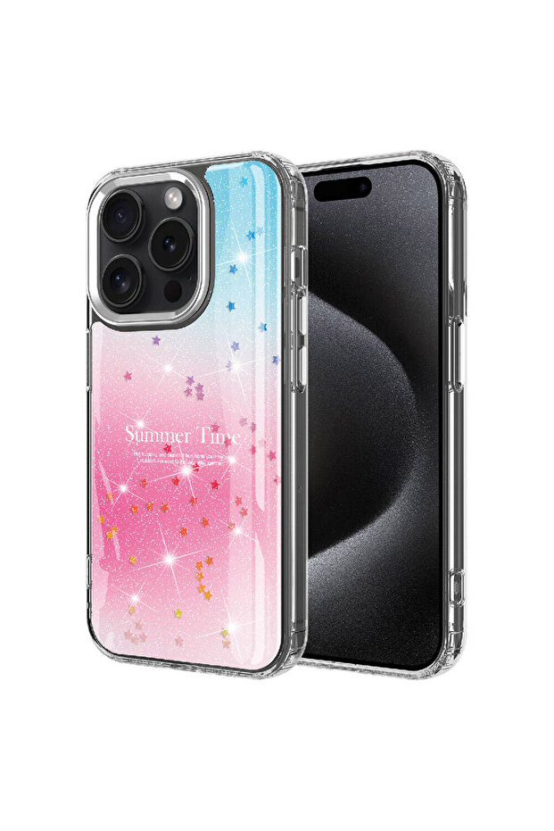 حافظة ECRZ اللامعة المتوافقة مع هاتف iPhone 15 Pro - وردي - 1