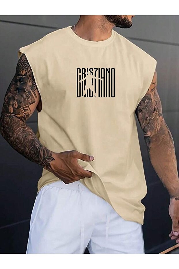 Football Character Printed Oversize Unisex Sleeveless T-Shirt