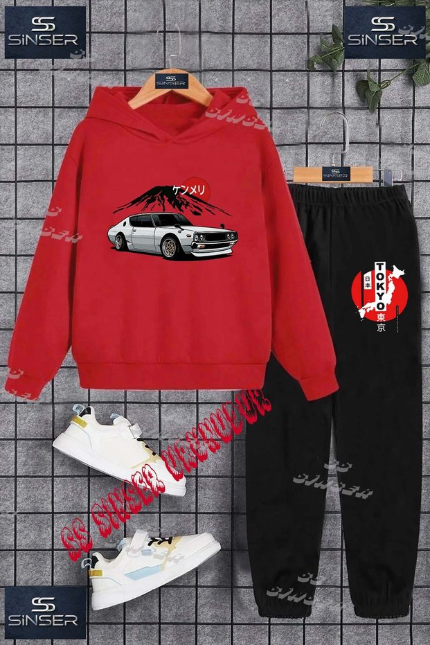 Children's Unisex Custom Printed Hoodie and Sweatpants Set with the Text: "Car Tokyo on the Moon".