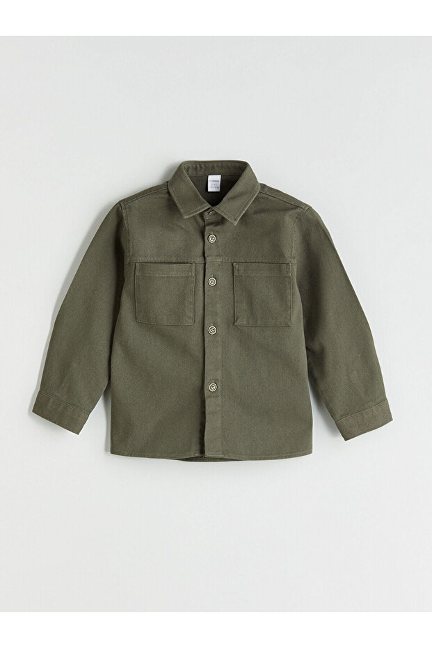LCW babyHaki Basic Gabardin Uzun Kollu Erkek Çocuk Gömlek - 1