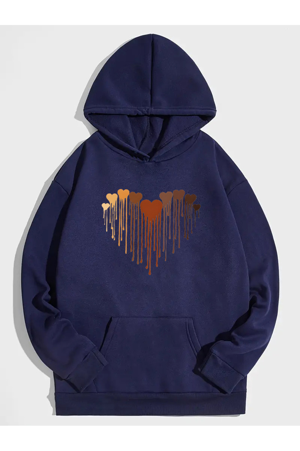 Unisex Navy Blue Eri̇yenkalp Printed Hooded Sweatshirt