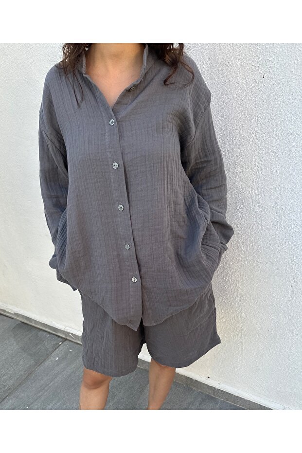 %100 Pamuk Müslin Oversize Şort - 2