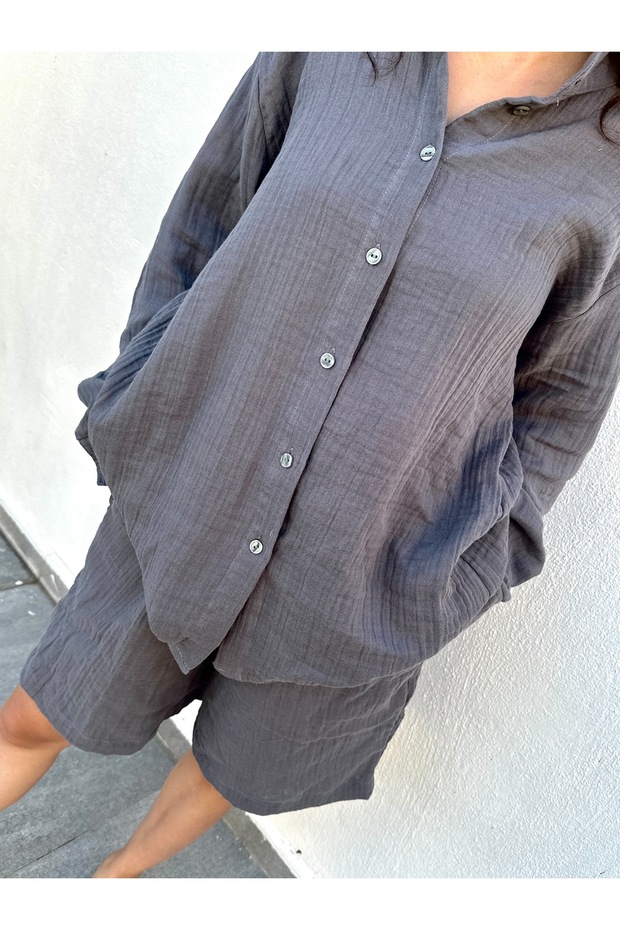 %100 Pamuk Müslin Oversize Şort - 3