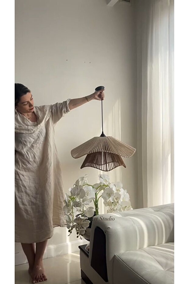 Rustik Tarz Bohem avize Makrome avize Salon avize Yatak Odası Avize Rattan Avize - 8