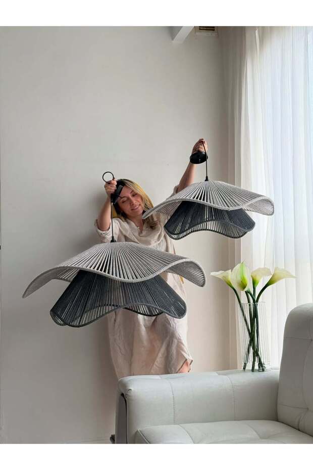 Rustik Tarz Bohem avize Makrome avize Salon avize Yatak Odası Avize Rattan Avize - 2