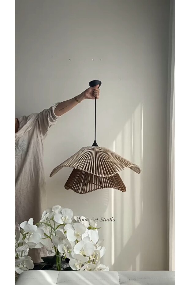 Rustik Tarz Bohem avize Makrome avize Salon avize Yatak Odası Avize Rattan Avize - 2