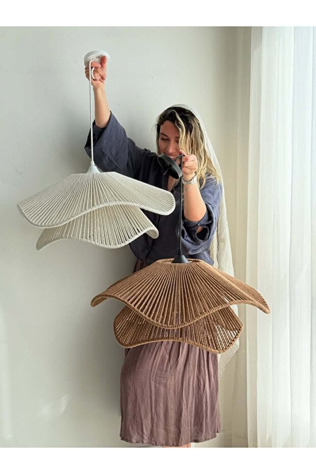 Rustik Tarz Bohem avize Makrome avize Salon avize Yatak Odası Avize Rattan Avize - 4