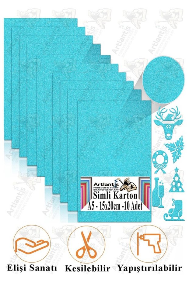 Light Blue Glitter Cardboard A5 15X20 cm 1 Pack of 10 Glitter Background Cardboard Glitter Paper Kindergarten Nursery Use