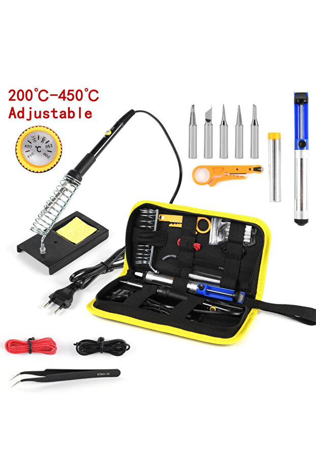 Black 220V 60W Soldering Iron Kit Adjustable Temperature 15 in 1 Tool Set With Soldering Iron EU Plu
