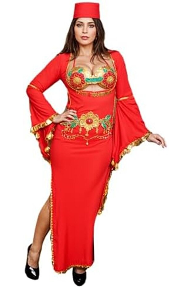 زي الرقص الشرقي، أحمر، مزيج من البوليستر - 2