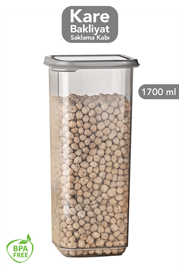 1 Square Storage Container with Lid - Airtight Food Storage Container for Flour, Sugar, Legumes, 1700 ml Anthracite