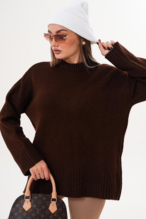 Kadın Yarım Balıkçı Triko Örme Oversize Kazak 255087 - - 1