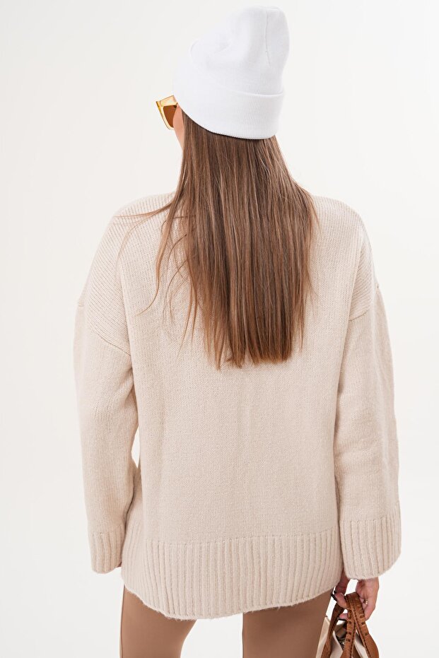 Kadın Yarım Balıkçı Triko Örme Oversize Kazak 255087 - - 5