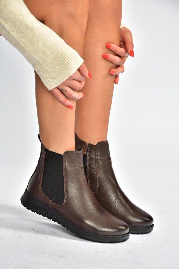 V324501103 Brown Genuine Leather Women's Boots