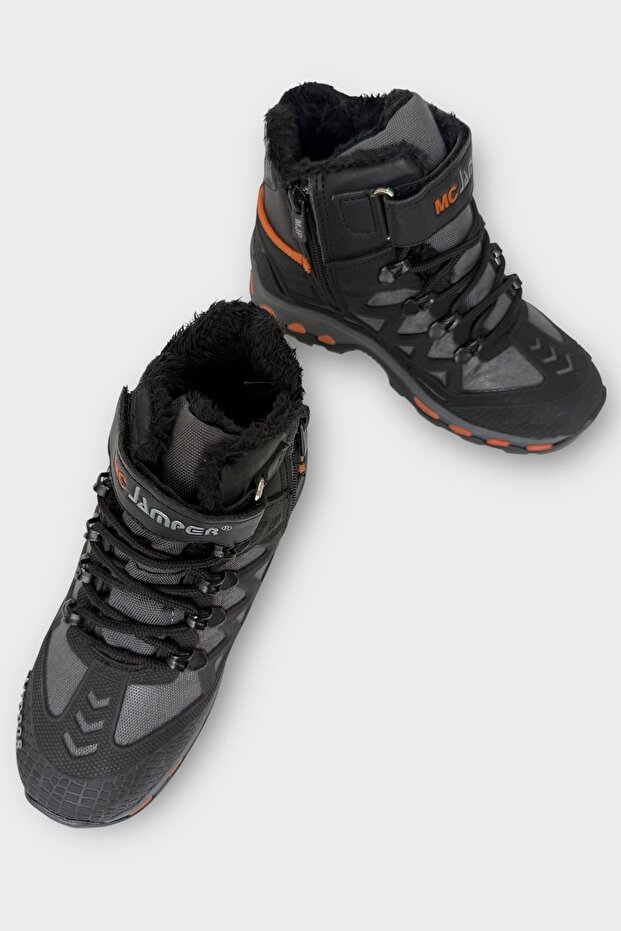 Gyermek szőrmével bélelt, cipzáras kültéri csizma FEKETE - NARANCS - 3