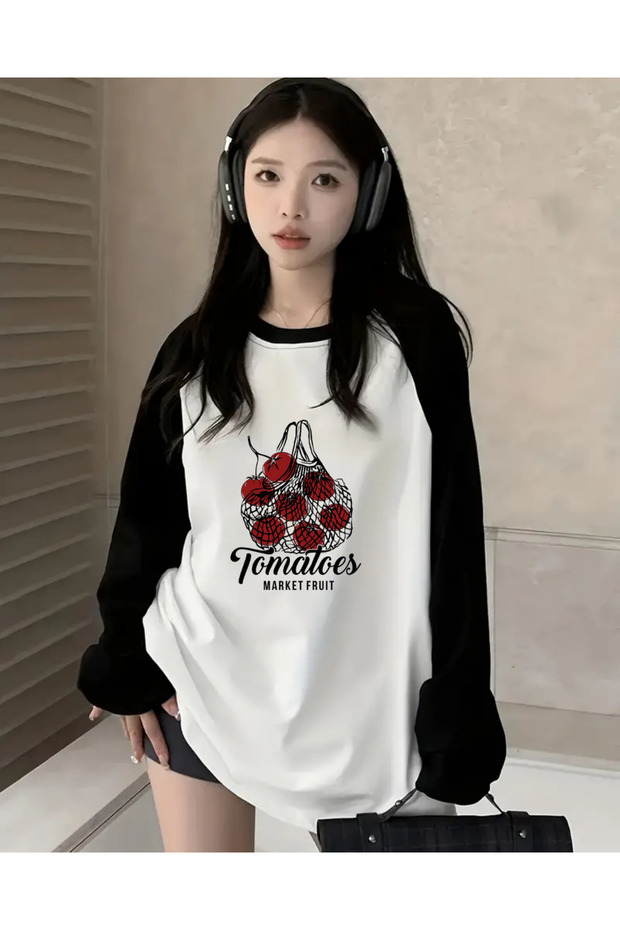 تي شيرت أبيض مطبوع بأكمام طويلة من Pinterest Design Reglan