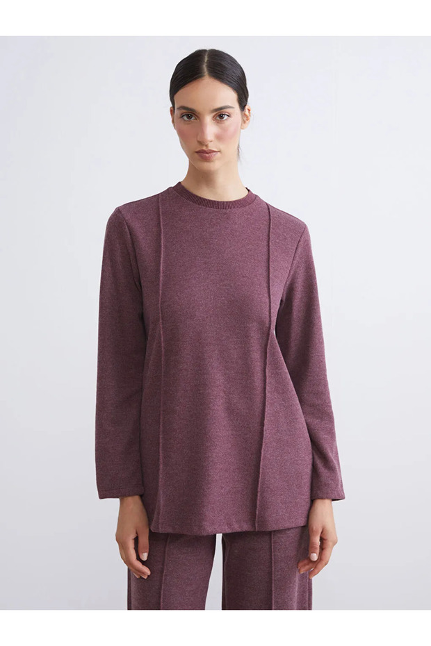 Lcw Modest Burgundy Crew Neck Women's Sweatshirt Tunic