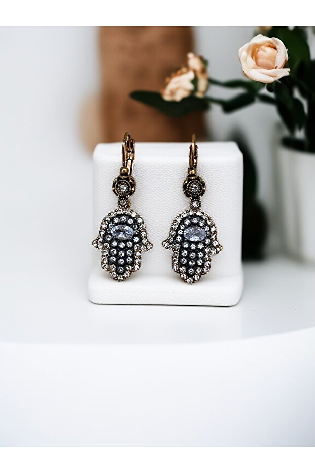 Zircon Stone Fatma Mother Hand Earrings