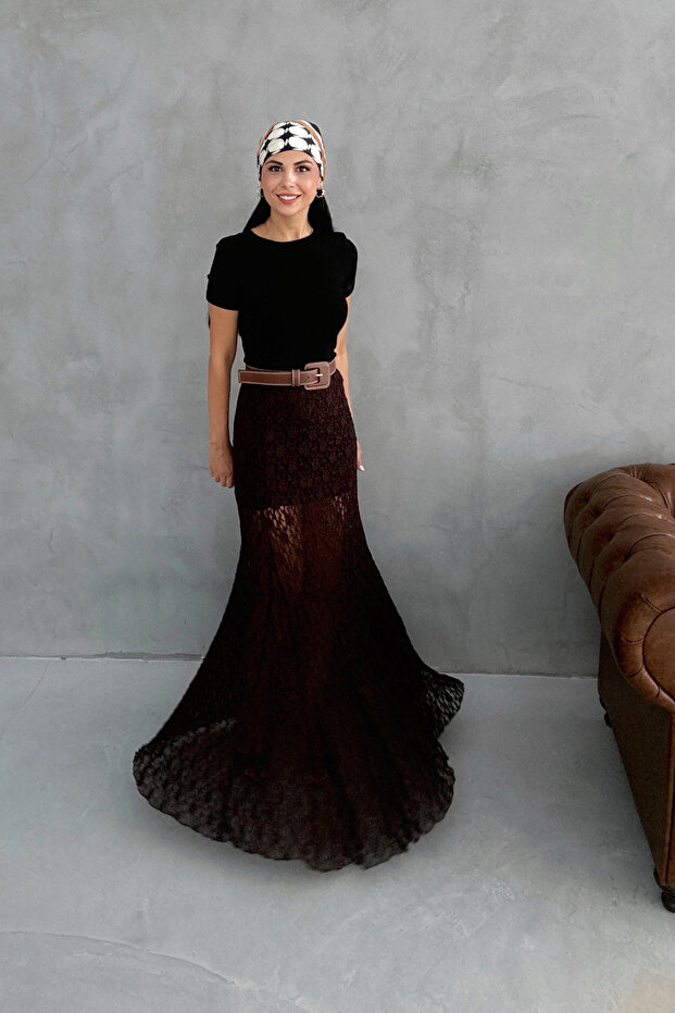 Kahve Dantelli Santorinİ Uzun Etek - 3