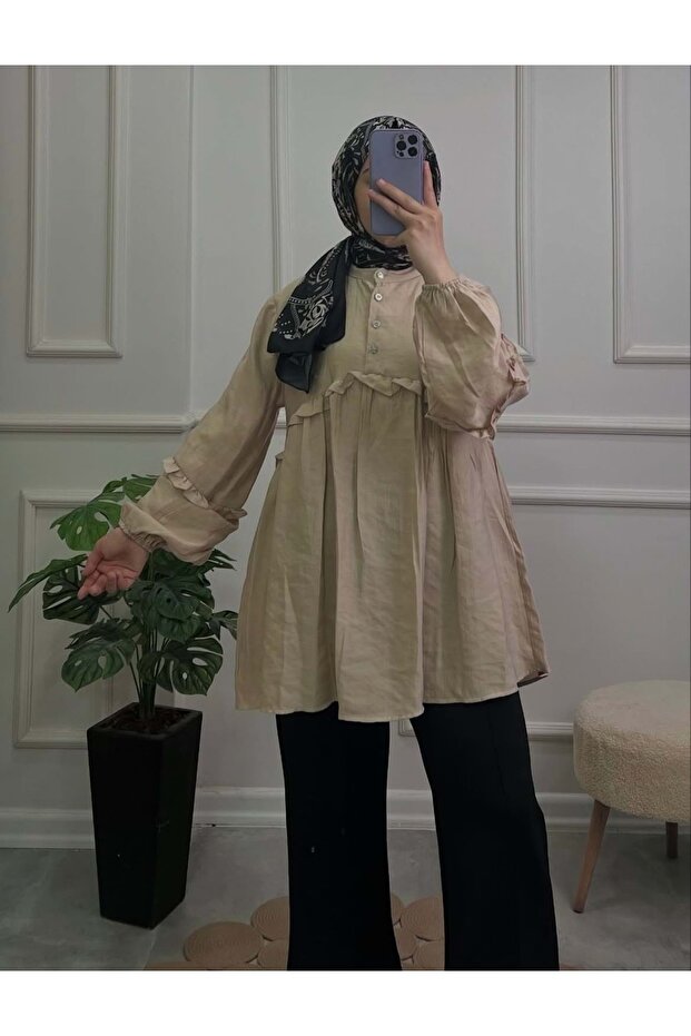 2295 ÖNÜ FIRFIR TUNİK BEJ - 1