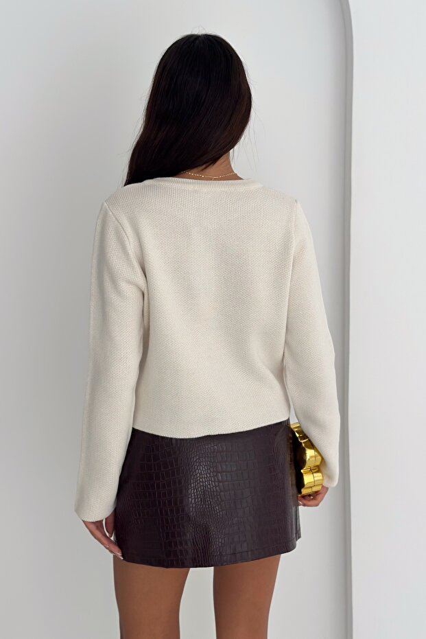 كارديجان كريمي ذهبي بأزرار - مقاس قياسي - 7