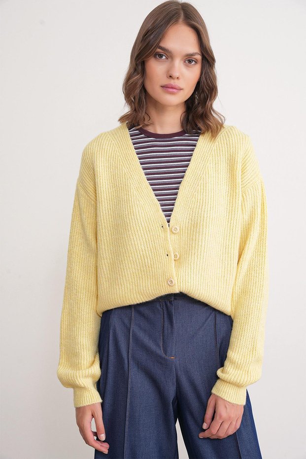 6943 Women's V-Neck Thessaloniki Cardigan Yellow