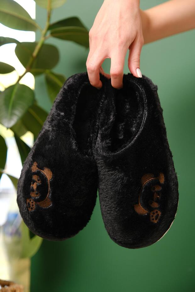 Panda Embroidered Women's House Slippers Plush Slippers Dowry and Bundle Slippers Do Not Make Noise Thick Sole