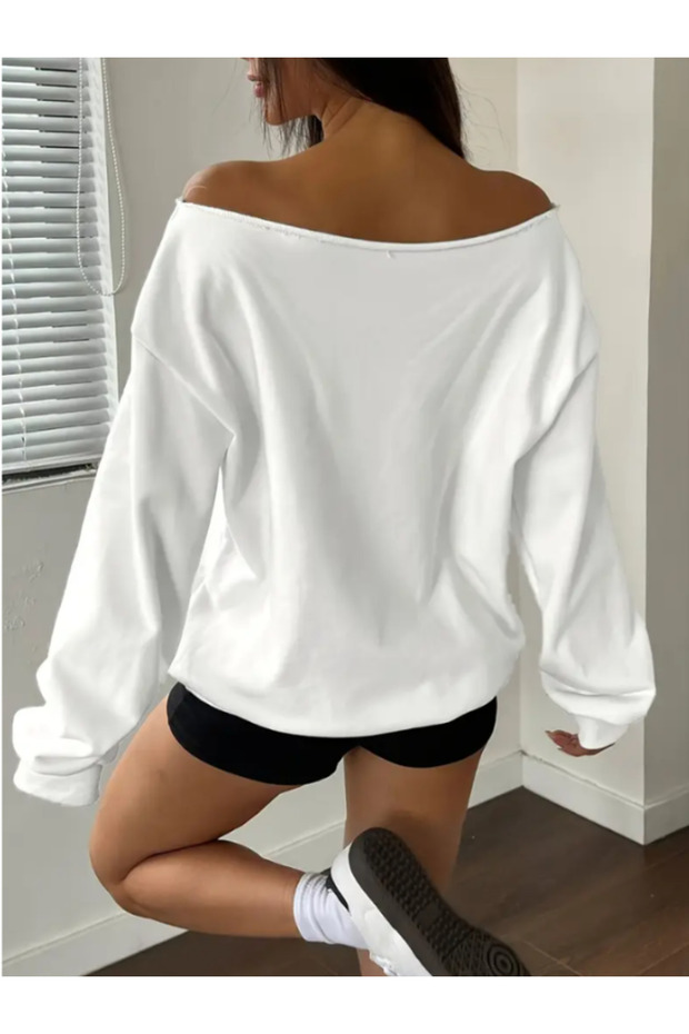 Kadın ayıcık baskılı oversize sweetshirt - 2