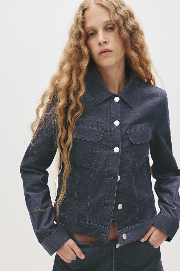 Dar Kesim Mikro Kadife Ceket - 1