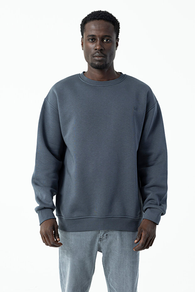 Men's Crew Neck Jb Embroidered 3-Thread Sweatshirt Anthracite - 5405