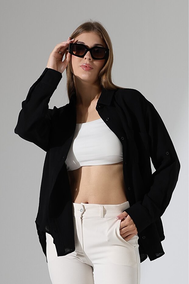 Oversize Basic Müslin Gömlek - 2