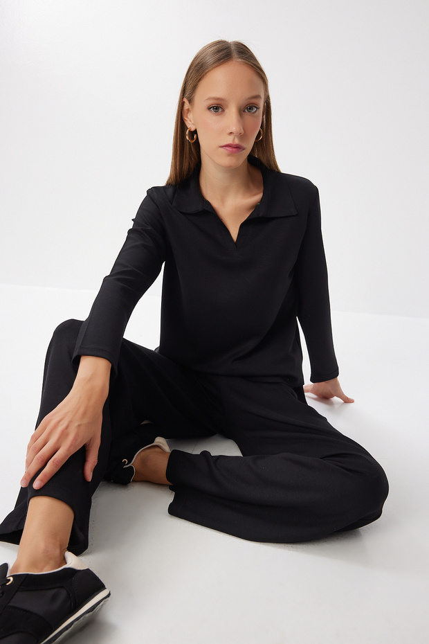 Comfortable Flexible Modal Top and Bottom Set Lby0008 Black